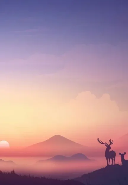 Sunset Mountain Deer Minimal Art HD Wallpapers