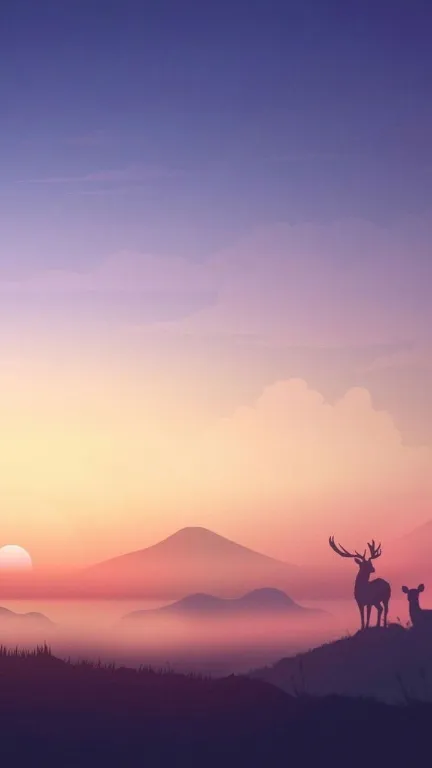 Sunset Mountain Deer Minimal Art HD Wallpapers